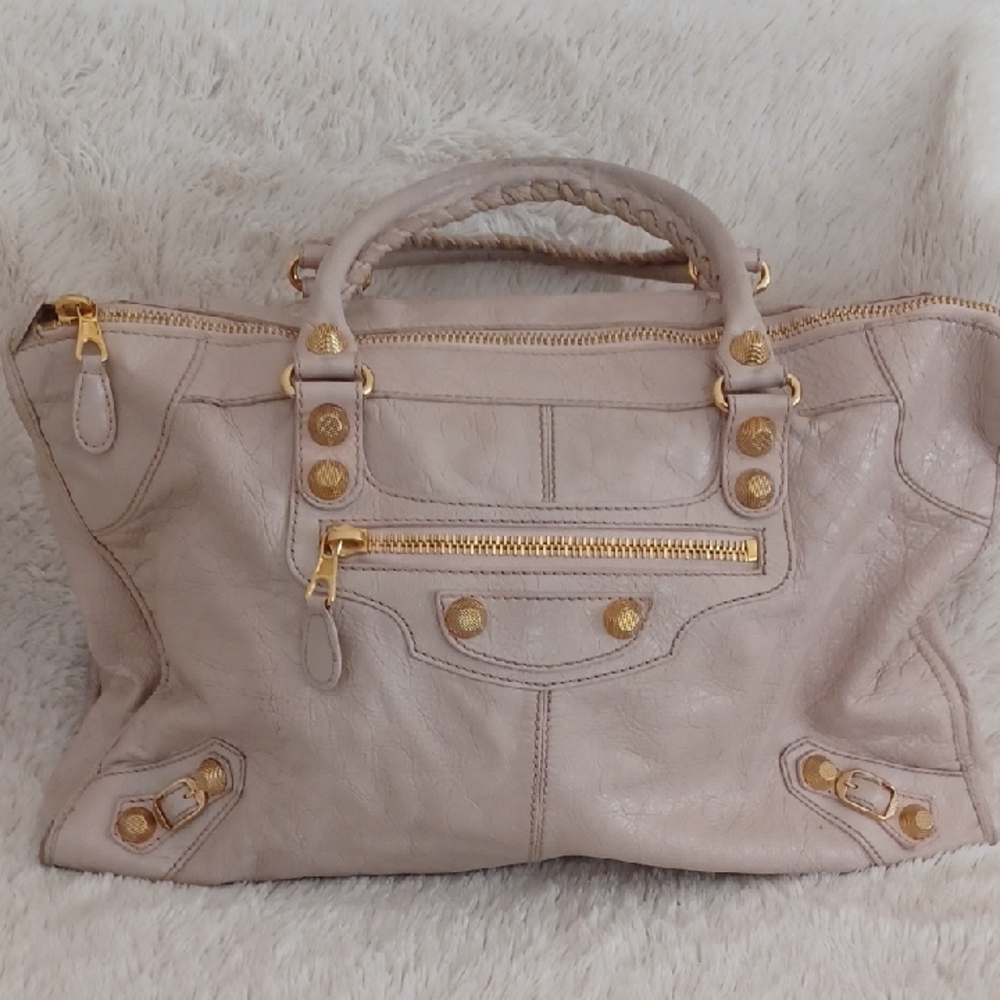 Balenciaga Cream and Gold Satchel with Structured Design